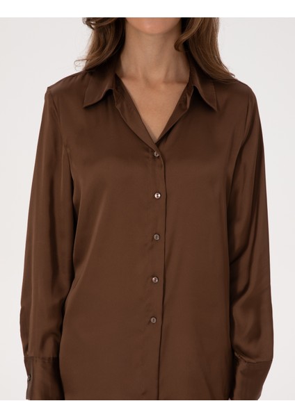 Kadın Kahverengi Regular Fit Uzun Kollu Gömlek 50319346-VR029