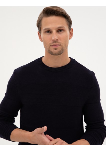 Erkek Lacivert Slim Fit Bisiklet Yaka Triko Kazak 50315713-VR033 fiyatları