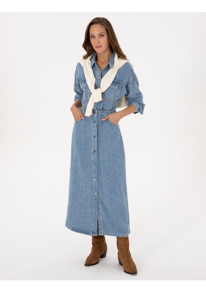 Kadın Mavi Comfort Fit Jean Elbise 50308538-VR036