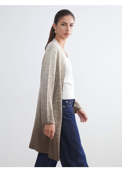 Yeni Sezon Şal Yaka Desenli Kadın Triko Hırka