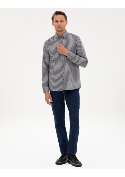 Erkek Gri Regular Fit Çizgili Uzun Kollu Gömlek 50316710-VR024 fırsatları