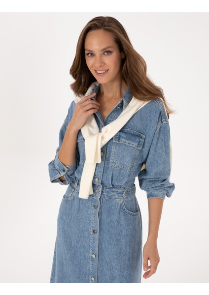 Kadın Mavi Comfort Fit Jean Elbise 50308538-VR036 fiyatları