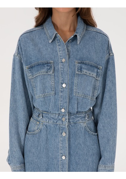 Kadın Mavi Comfort Fit Jean Elbise 50308538-VR036 indirimleri