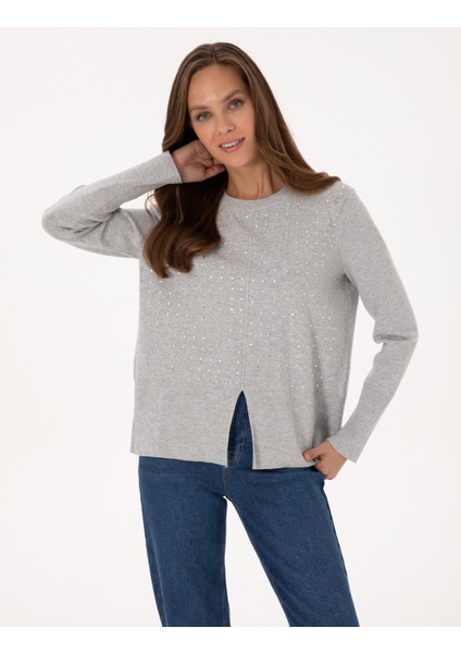 Kadın Gri Melanj Regular Fit Kazak 50310926-VR086