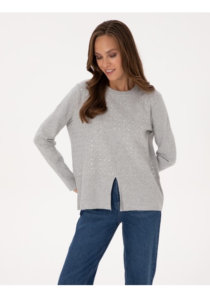 Kadın Gri Melanj Regular Fit Kazak 50310926-VR086 modelleri