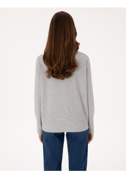 Kadın Gri Melanj Regular Fit Kazak 50310926-VR086 indirimleri