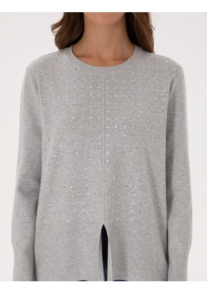 Kadın Gri Melanj Regular Fit Kazak 50310926-VR086