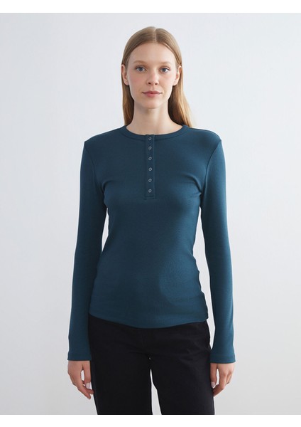 Yeni Sezon Bisiklet Yaka Fitilli Kadın Tişört