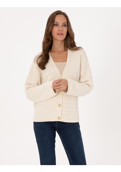 Kadın Ekru Comfort Fit Triko Hırka 50310996-VR019