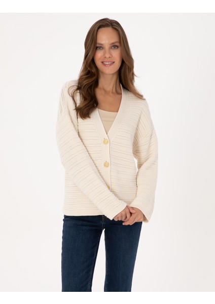 Kadın Ekru Comfort Fit Triko Hırka 50310996-VR019 modelleri