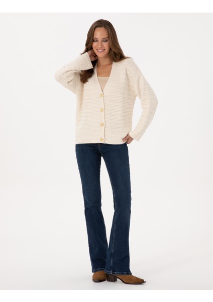 Kadın Ekru Comfort Fit Triko Hırka 50310996-VR019 fırsatları