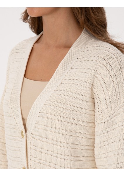 Kadın Ekru Comfort Fit Triko Hırka 50310996-VR019