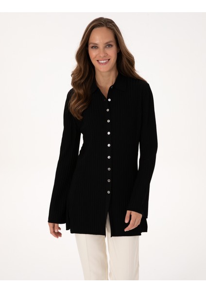 Kadın Siyah Slim Fit Triko Hırka 50310998-VR046