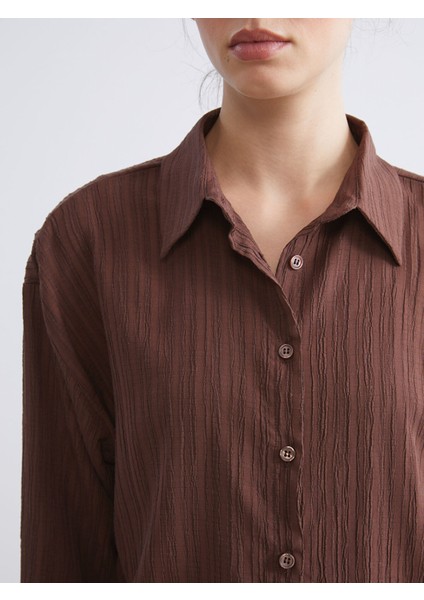 Yeni Sezon Çizgili Keten Karışımlı Oversize Kadın Gömlek modelleri