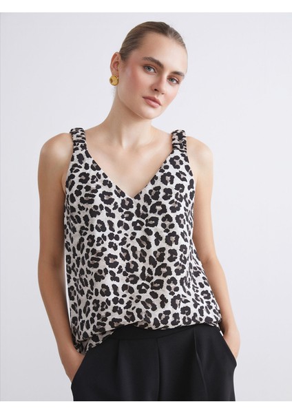 Yeni Sezon V Yaka Leopar Desenli Bluz