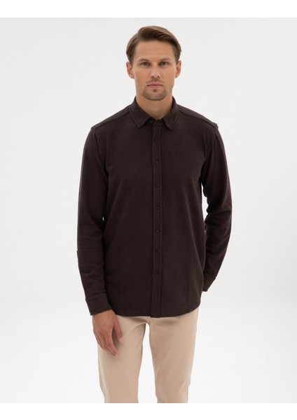 Erkek Koyu Kahverengi Regular Fit Örme Gömlek 50311692-VR084 modelleri