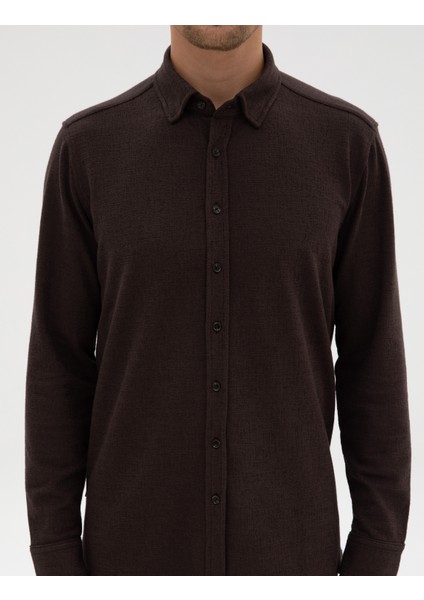Erkek Koyu Kahverengi Regular Fit Örme Gömlek 50311692-VR084