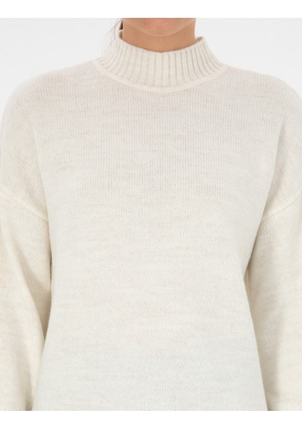 Kadın Ekru Comfort Fit Yarım Balıkçı Kazak 50310958-VR019