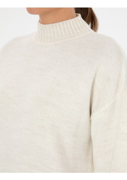 Kadın Ekru Comfort Fit Yarım Balıkçı Kazak 50310958-VR019