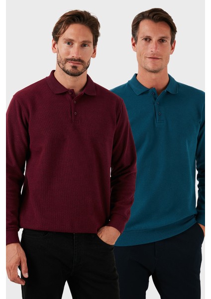 Pamuk Karışımlı Regular Fit 2'li Paket Polo Yaka Kazak Erkek Polo Yaka Kazak 456223S2