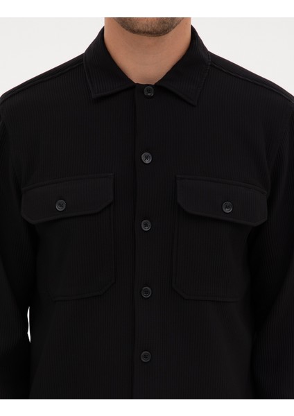 Erkek Siyah Comfort Fit Uzun Kollu Gömlek Ceket 50312368-VR046