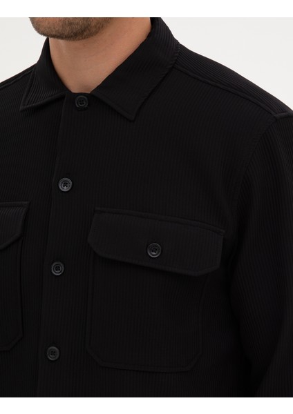 Erkek Siyah Comfort Fit Uzun Kollu Gömlek Ceket 50312368-VR046