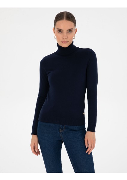 Kadın Lacivert Slim Fit Balıkçı Yaka Basic Kazak 50315747-VR033