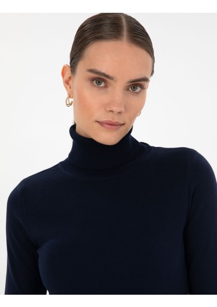 Kadın Lacivert Slim Fit Balıkçı Yaka Basic Kazak 50315747-VR033 fiyatları