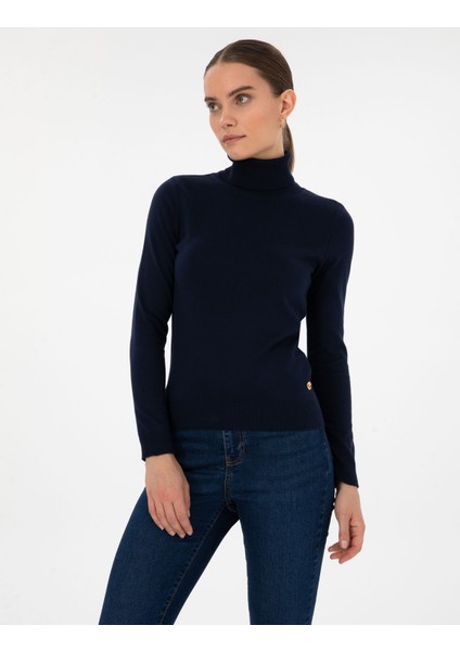 Kadın Lacivert Slim Fit Balıkçı Yaka Basic Kazak 50315747-VR033 modelleri