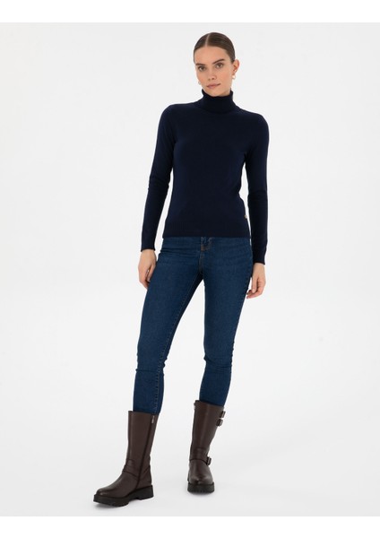 Kadın Lacivert Slim Fit Balıkçı Yaka Basic Kazak 50315747-VR033 fırsatları