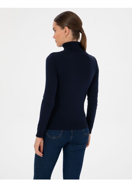 Kadın Lacivert Slim Fit Balıkçı Yaka Basic Kazak 50315747-VR033 indirimleri