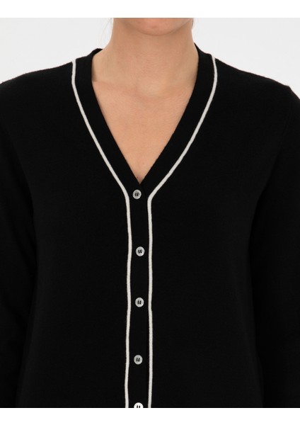 Kadın Siyah Slim Fit Triko Hırka 50316344-VR046
