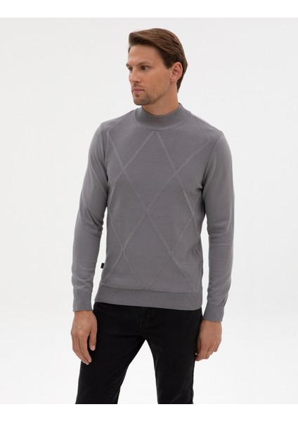 Erkek Gri Slim Fit Yarım Balıkçı Yaka Triko Kazak 50317520-VR024