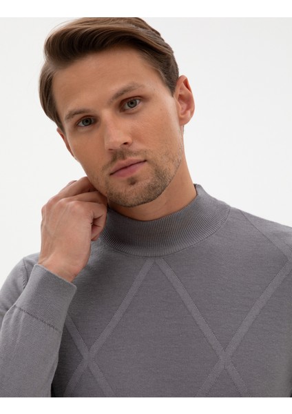 Erkek Gri Slim Fit Yarım Balıkçı Yaka Triko Kazak 50317520-VR024 fiyatları