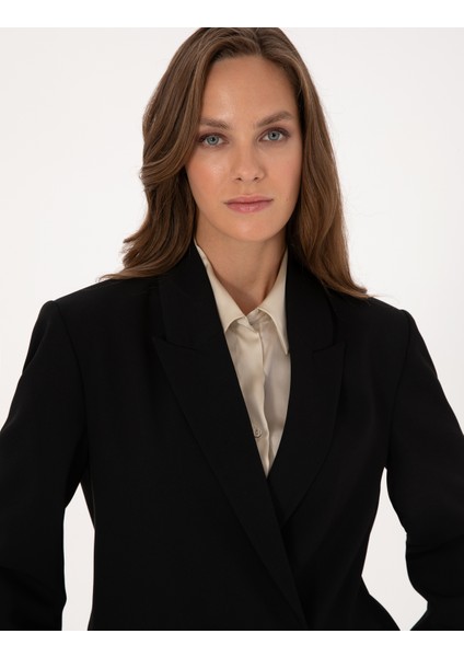 Kadın Siyah Comfort Fit Kruvaze Ceket 50319433-VR046 fiyatları
