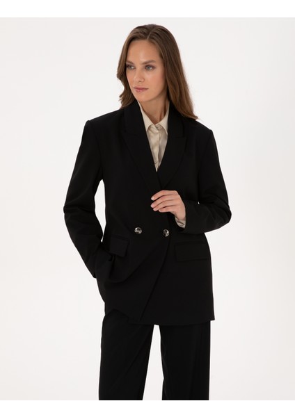 Kadın Siyah Comfort Fit Kruvaze Ceket 50319433-VR046 modelleri