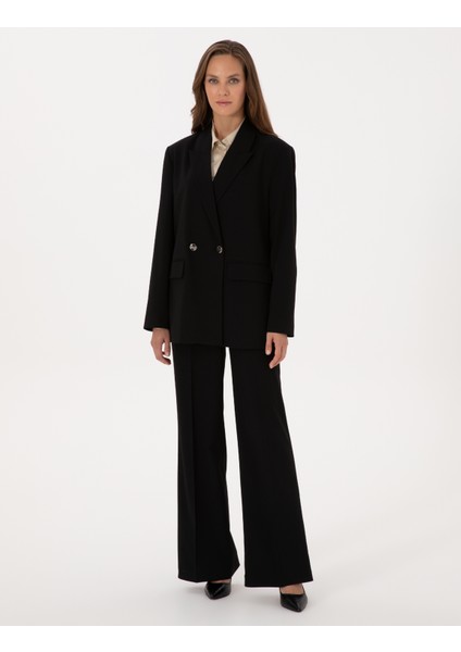 Kadın Siyah Comfort Fit Kruvaze Ceket 50319433-VR046 fırsatları