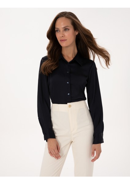 Kadın Lacivert Comfort Fit Uzun Kollu Gömlek 50318218-VR033 modelleri