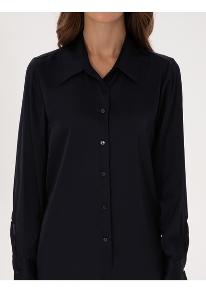 Kadın Lacivert Comfort Fit Uzun Kollu Gömlek 50318218-VR033