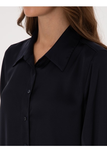 Kadın Lacivert Comfort Fit Uzun Kollu Gömlek 50318218-VR033