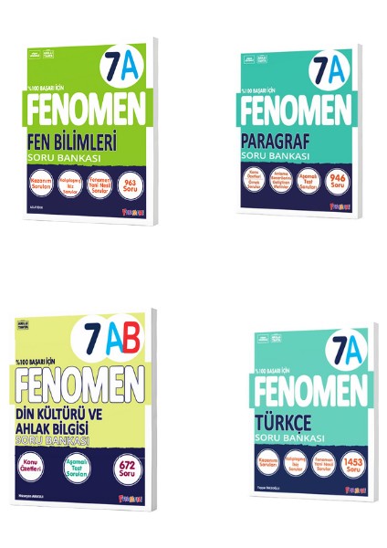 Fenomen 7 Fen Bılımlerı(A)+Paragraf(A)+Türkçe (A)+Dın Kültürü ve Ahlak Bılgısı (A-B) Set(4 Kitap)