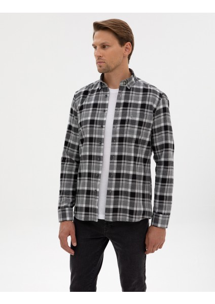 Erkek Siyah Oduncu Ekose Regular Fit Uzun Kollu Gömlek 50312356-VR046 modelleri