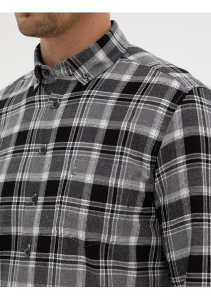 Erkek Siyah Oduncu Ekose Regular Fit Uzun Kollu Gömlek 50312356-VR046