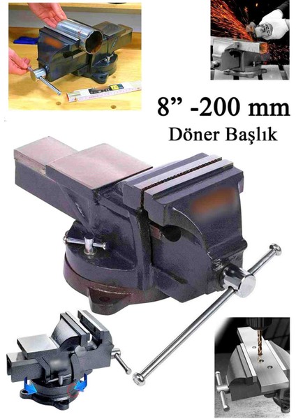Büyük Boy 200MM 8" 360" Dönerli Taban Dövme Çelik Sabit Tezgah Masa Mengenesi