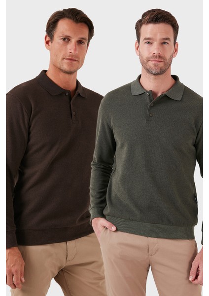 Pamuk Karışımlı Regular Fit 2'li Paket Polo Yaka Kazak Erkek Polo Yaka Kazak 456223S2