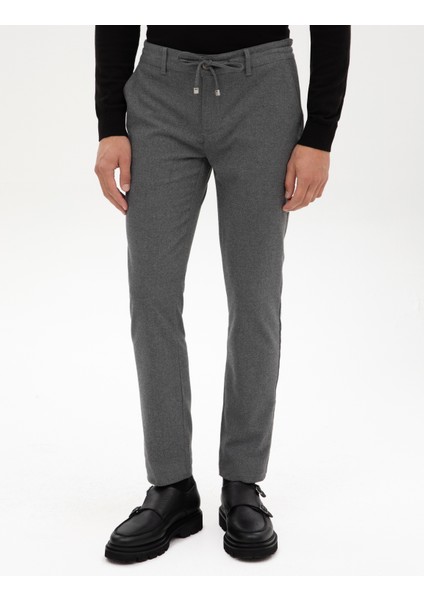 Erkek Gri Slim Fit Beli Lastikli Kordonlu Kanvas Pantolon 50317246-VR024 fiyatları