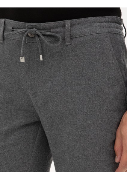 Erkek Gri Slim Fit Beli Lastikli Kordonlu Kanvas Pantolon 50317246-VR024 indirimleri
