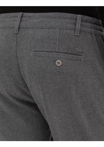 Erkek Gri Slim Fit Beli Lastikli Kordonlu Kanvas Pantolon 50317246-VR024