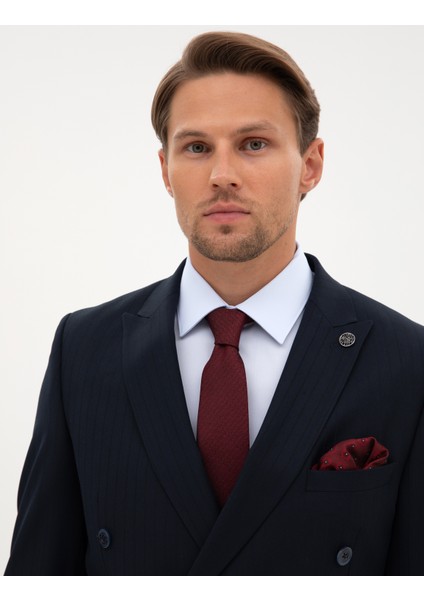 Erkek Lacivert Ex. Slim Fit Çizgili Kruvaze Takım Elbise 50316758-VR033 fiyatları