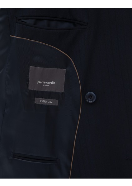 Erkek Lacivert Ex. Slim Fit Çizgili Kruvaze Takım Elbise 50316758-VR033